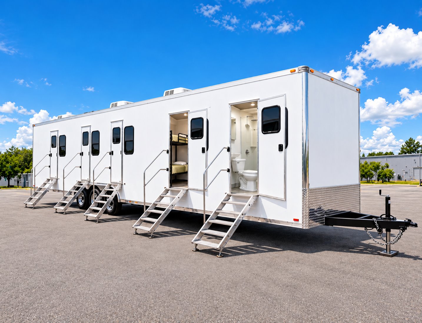 Combination office, sleeper, shower, and restroom trailer