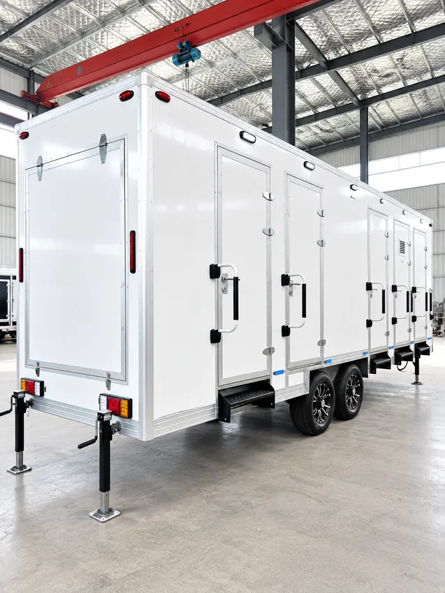 Temporary multi-stall shower trailer at a project site